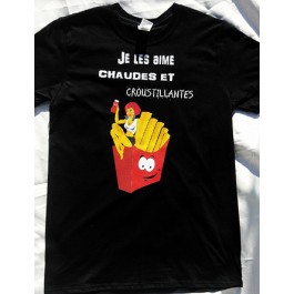 T-shirt homme noir Design d'Oc humour frites